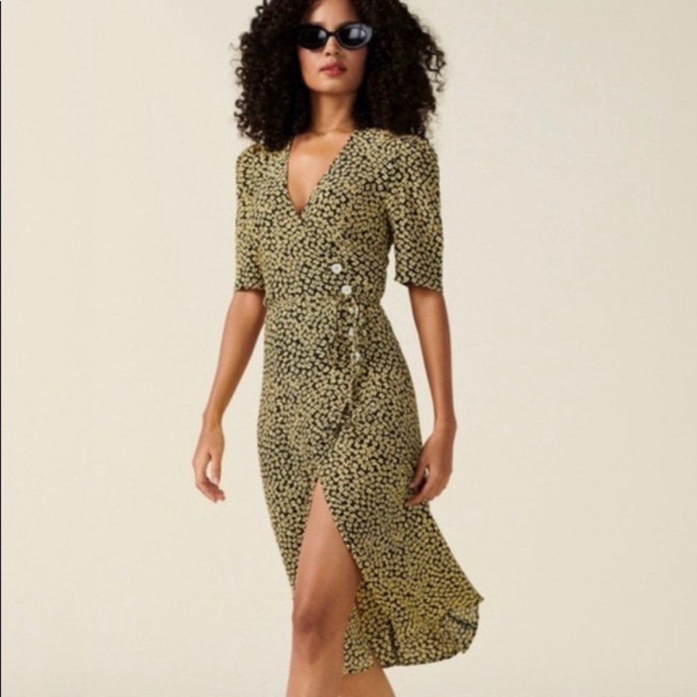 Rouje Gabin Dress in yellow black fleurette size 34/XS